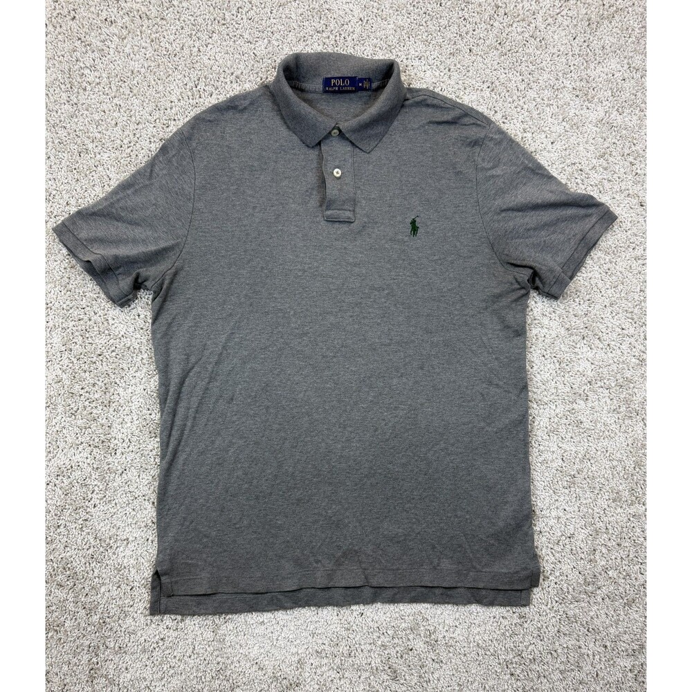 Polo Ralph Lauren Men's M Gray Heather Mesh Polo Shirt Green Pony 100% Cotton